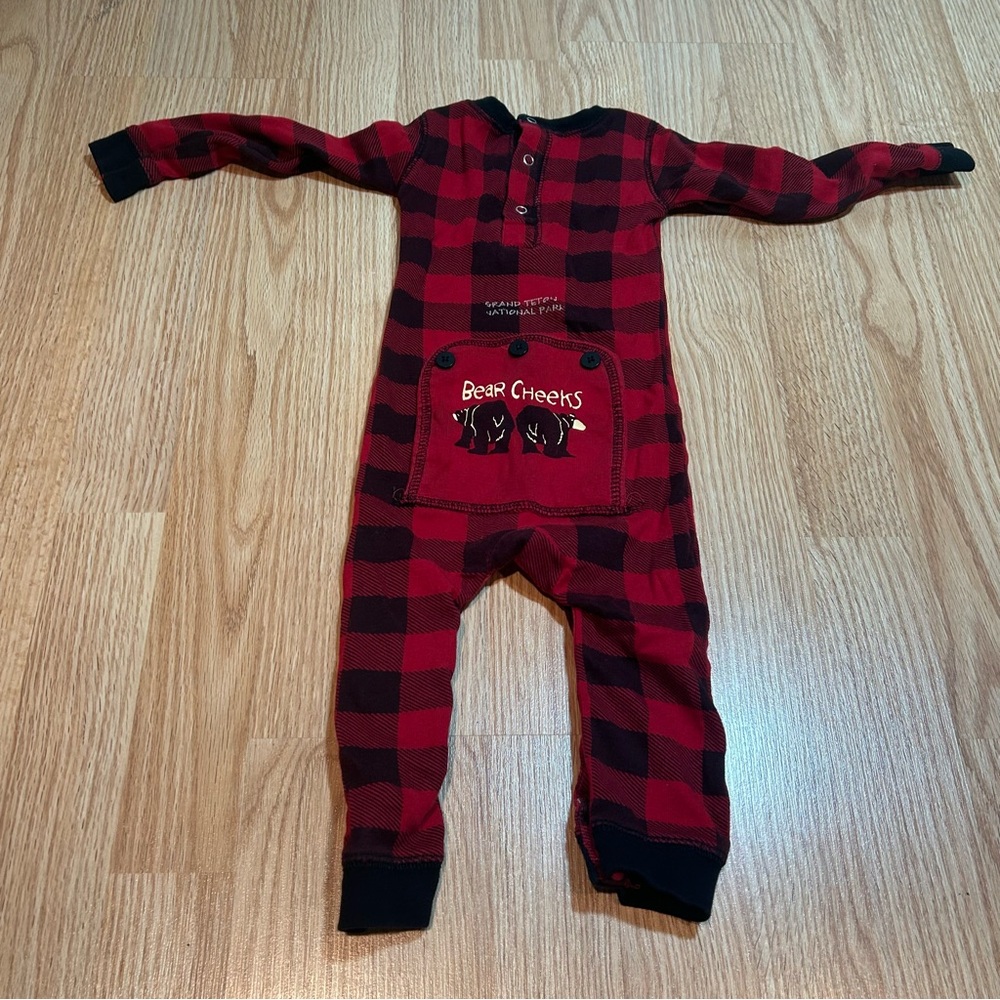 Lazy One‎ red and black Buffalo plaid one piece sleeper 18 months